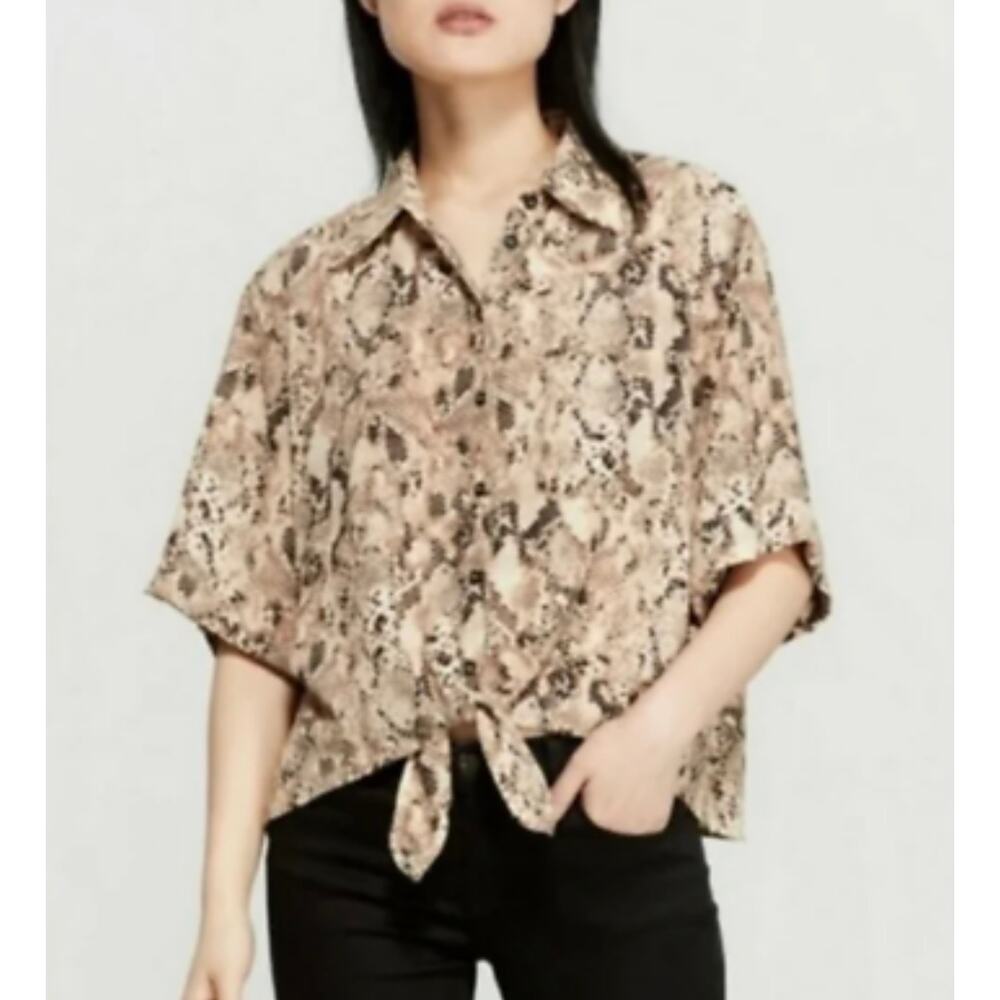 Sanctuary Snake Print Button Up Front Tie Cropped… - image 1